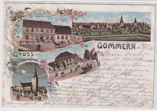 84344 Ak Lithographie Gruß aus Gommern Hotel deutsches Haus usw. 1898