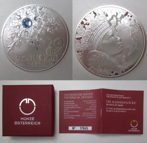 20 Euro Silber Münze Österreich Die Schneeflocke 2023 PP (138588)