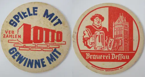 Bierdeckel DDR VEB Brauerei Dessau VEB Zahlen Lotto (153679)