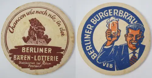 Bierdeckel DDR VEB Berliner Bürgerbräu Berliner Bären-Lotterie (156295)