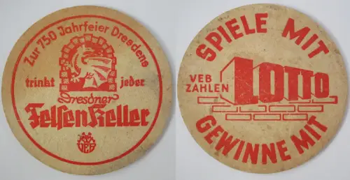 Bierdeckel DDR Dresdner Felsenkeller VEB Zahlen Lotto (158627)