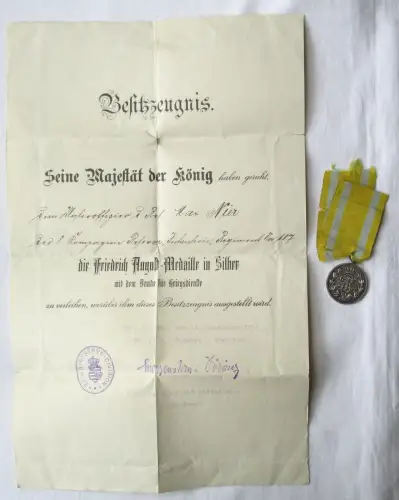 Original Urkunde Wk1 Friedrich August Medaille Sachsen in Silber (126553)