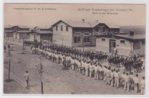 910455 Ak Gruß vom Truppenlager bei Ohrdruf i.Th.Partie an der Kaiserstraße.1913
