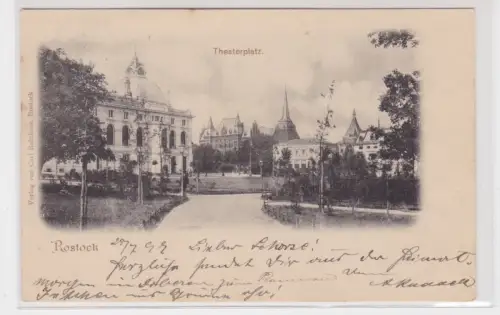 910331 Ak Rostock. Theaterplatz. 25.07.1899