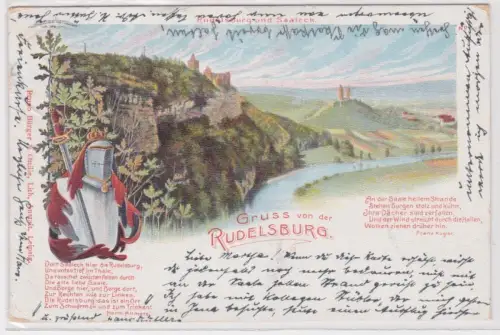 910343 Ak Gruss von der RUDELSBURG. Rudelsburg und Saaleck. 1902