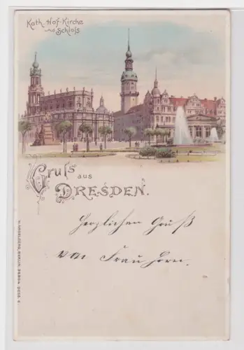 908785  Ak Gruss aus DRESDEN.Kath. Hof-Kirche und Schloss. um 1930
