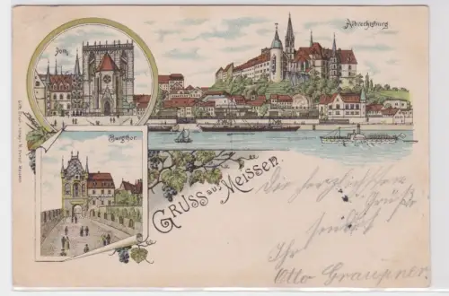 909157 Lithographe Ak Gruss aus Meissen - Dom, Burgthor, Albrechtsburg 1898