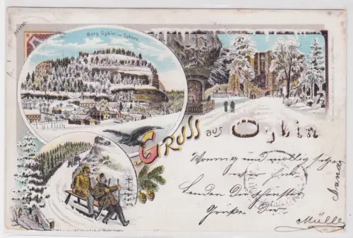 904425 Mehrbild Ak Gruss aus Oybin. Berg Oybin im Schnee. 1900