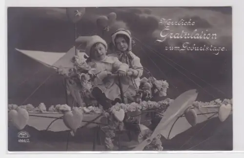 909148 Ak Herzliche Gratulation zum Geburtstag - Kinder im Flugzeug 1911