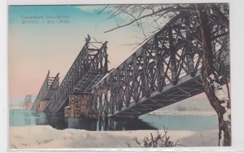909153 Ak gesprengte Save-Brücke im Winter, Zemun - Belgrad um 1910