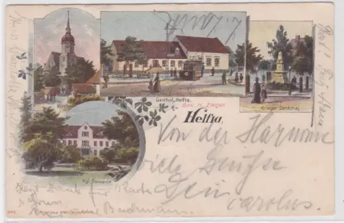 71447 Lithographie Ak Helfta - Kirche, kgl. Domaine, Gasthof, Krieger-Denkmal