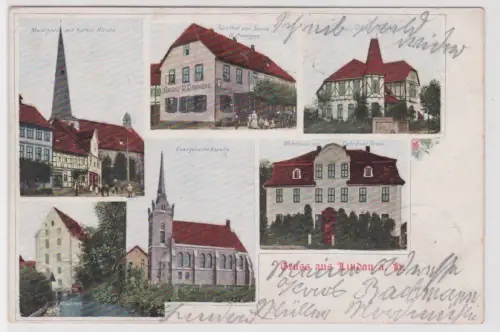 47647 Lithographie Ak Gruss aus Lindau a.H. - Marktplatz, Kirche, Gasthof usw.