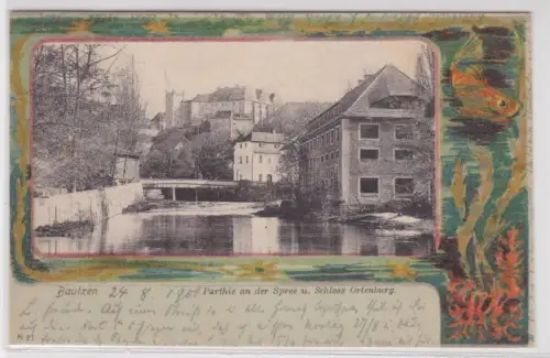 18093 Rahmen Ak Bautzen - Parthie an der Spree u. Schloss Ortenburg 1900