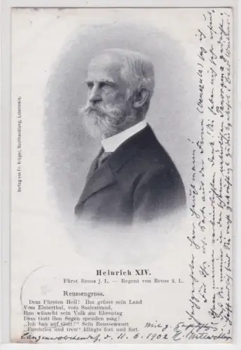 909045 Porträt AK Heinrich XIV., Fürst Reuß jüngerer Linie, Reussengruss 1902