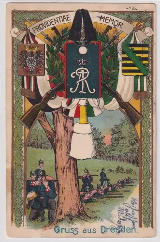 901522 Regiments Ak Gruß aus Dresden 1. K.S. Leib-Grenadier-Regiment Nr.100