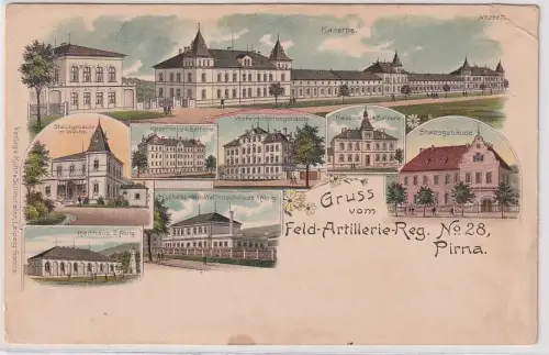 94263 Ak Lithographie vom Feld Artillerie Regiment Nr.28 Pirna um 1900