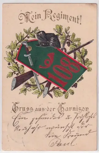85930 Mein Regiment Ak Gruß aus der Garnison Dresden Schützen Regiment Nr.108