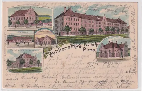 900315 Ak Lithographie Artillerie Regiment Nr.64 Pirna 1904