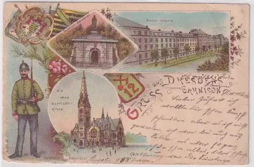 68168 Ak Lithographie Gruß aus Dresden Garnison Pionier Kaserne 1903