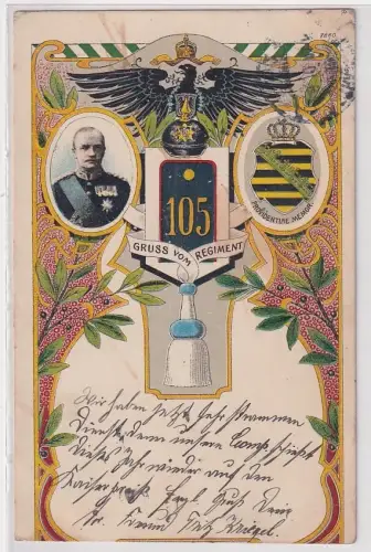 34110 Gruß vom Regiment Ak Lithographie Straßburg Im Els. K.S.6.Inf.Regt.Nr.105