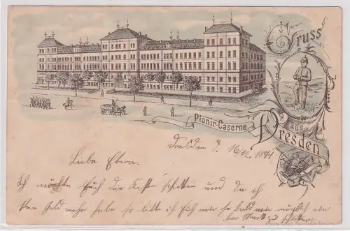 94019 Ak Lithographie Gruß aus Dresden Pionier Kaserne 1897