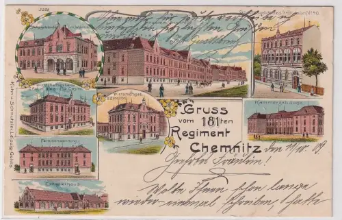 907407 Ak Lithographie Gruß vom Infanterie Regiment Nr.181 Chemnitz 1909