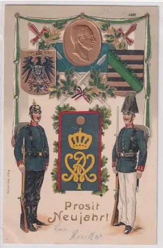 34389 Präge Ak Prosit Neujahr Dresden Grenadier-Regiment „Kaiser Wilhelm" 101