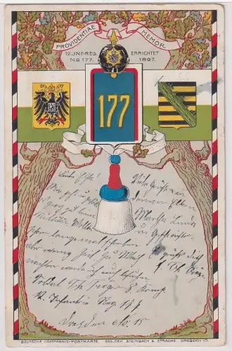 70091 Regiments Ak Lithographie Dresden Kgl.Sächs.12.Infanterie-Regiment Nr.177