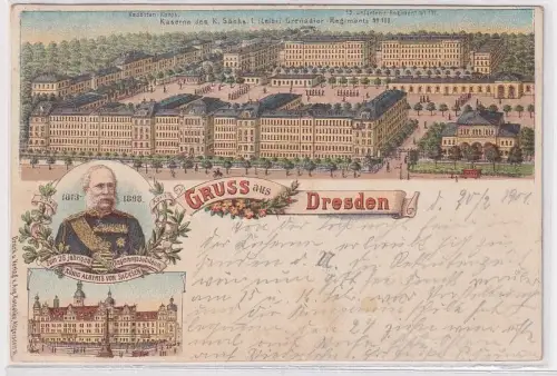 908624 Ak Lithographie Gruß aus Dresden Kaserne Leib Grenadier Regiment 100