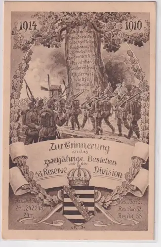 92444 Feldpost Ak Zur Erinnerung an das 2jährigen Bestehen der 53.Reserve Div.