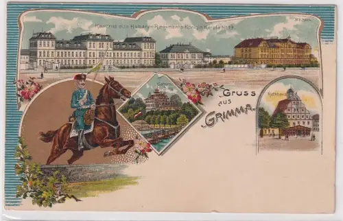 65341 Ak Lithographie Gruß aus Grimma Husaren Regiment Nr.19, 1903