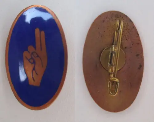 altes Abzeichen Zweifingergruß Pfadfinder Militär ? blau emailliert (124260)