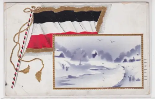 909173 Patriotika Präge Ak Winteridylle, Flagge dt. Kaiserreich 1. WK 1916