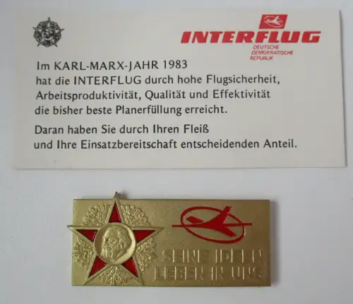 DDR Plakette für Angehörige der Interflug im Karl Marx Jahr 1983 (166622)
