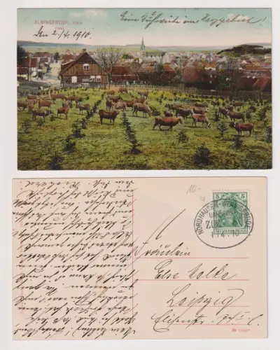 906780 Ak Elbingerode i. Harz - Totalansicht mit Viehweide, Bahnpoststempel 1910