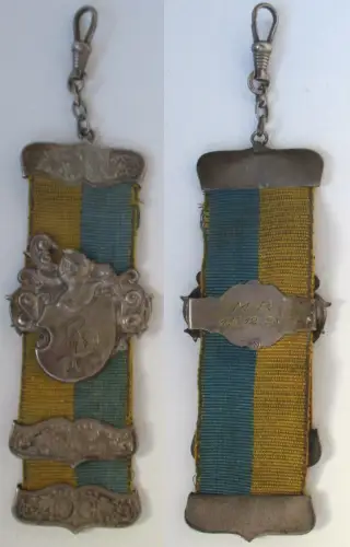 Studentika Bierzipfel Burschenschaft blau-gelb von 1928 Silber 800 (142488)