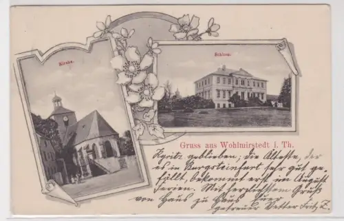 36453 Ak Gruss aus Wohlmirstedt i. Th.Kirche.Schloss. 1909