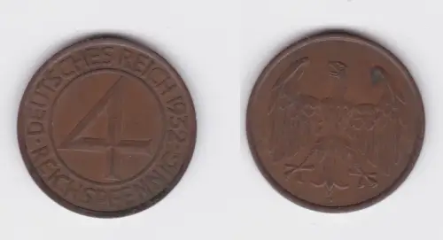 4 Pfennig Kupfer Münze Weimarer Republik 1932 E "Brüning Taler" (169575)