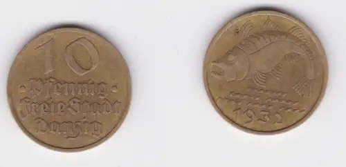 10 Pfennig Messing Münze Danzig 1932 Dorsch Jäger D 13 ss (167716)