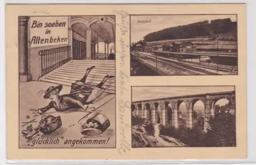19127 Ak Bin soeben in Altenbeken "glücklich" angekommen!. Bahnhof. 1926