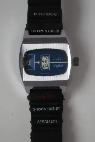 Ruhla digital Armbanduhr DDR Handaufzug Scheibenuhr (168228)