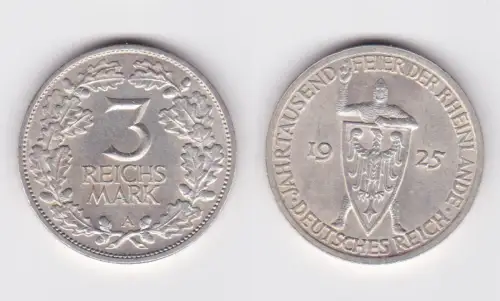 Silber Münze 3 Mark Jahrtausendfeier Rheinland 1925 A f.vz (169822)