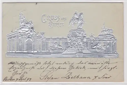 903508 Silber geprägte Ak Gruss aus Berlin.  Kaiser-Wilhelm-Nationaldenkmal.1897