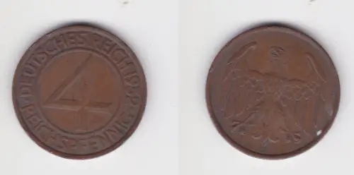 4 Pfennig Kupfer Münze Deutsches Reich 1932 J f.vz (161176)