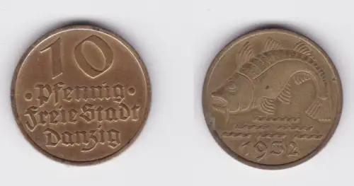 10 Pfennig Messing Münze Danzig 1932 Dorsch Jäger D 13 ss (164076)