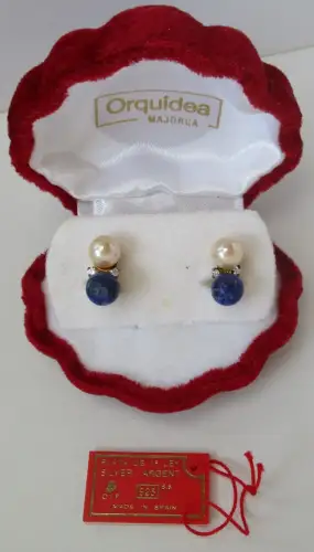 prachtvolle 925er Silber Ohr-Clips mit 2 Perlen OVP Orquidea Majorca (109945)