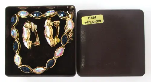 Schmuckset vergoldete Ohrclips und Armband mit Schmucksteinen (104107)