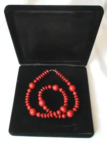 dekorative Kette aus rotbraunen Holzperlen Verschluß 925er Silber OVP (116659)