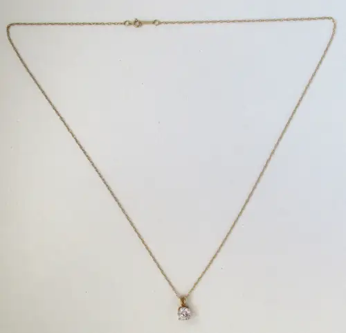 elegante 585er Gold Halskette und Anhänger mit weißem Stein (109989)