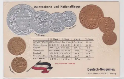 66970 geprägte Ak mit Münzen von Deutsches Schutzgebiet Neuguinea um 1910